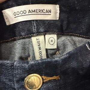 Good American Good Waist High Rise Navy Denim with Gold Button